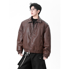 405A美式复古翻领荔枝皮铆钉设计机车棉服MY25887-特批100控168，男装棉衣，星座405A