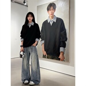 【XZ1112-1现货】卫衣假两件长袖衫翻领 P46 YW11图片