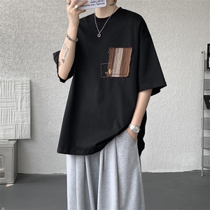 8XL-M 高品质纯棉美式复古宽松简约百搭学院风短袖T恤上衣男DX343图片