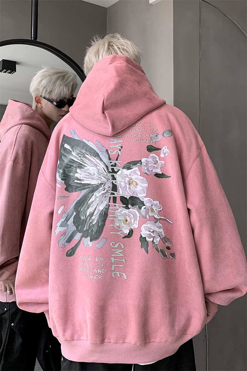 直播400克重磅加厚麂皮绒美式卫衣连帽印花大码XZ517A-BK22001,男装卫衣,星座517A