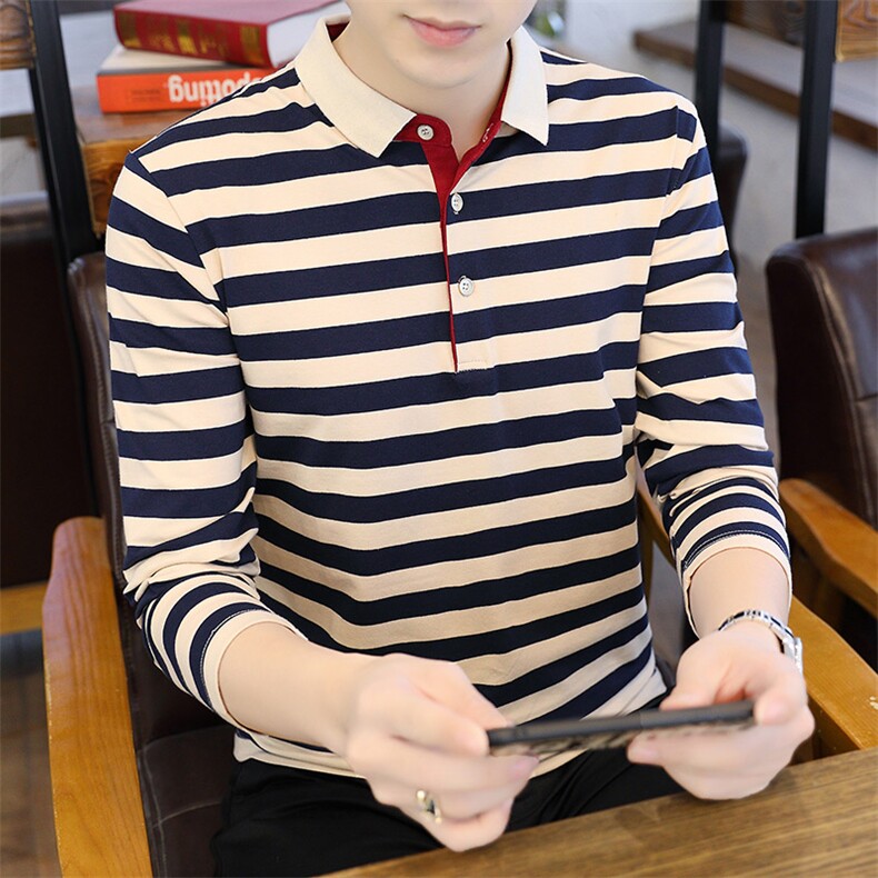 高端POLO衫男士长袖条纹秋季新款修身刺绣商务翻领t恤PL8858-P40,男装Polo衫,星座610（原A335）