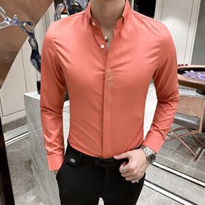 19秋款男青年英伦风长袖衬衫修身刺绣衬衣绣花衬衫102A-BF24图片