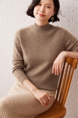 半高花边领设计羊绒针织套头毛衣女时尚显瘦长袖羊毛衫25新款，女装羊绒衫，雪真羊绒高端店