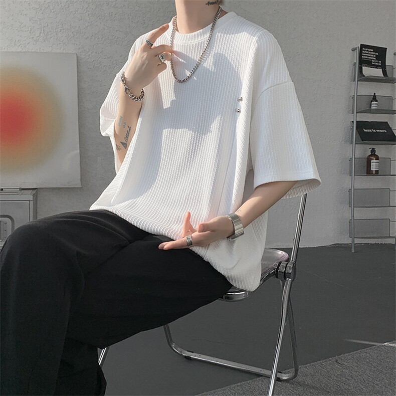 超大码金属标手工设计肌理感短袖T恤8XL-M垂感冰丝半袖DX1220/P38图片