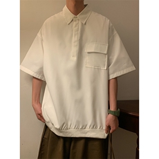 T6069/P35夏季简约短袖衬衫男设计感小众工装衬衣polo衫宽松T恤男，男装Polo衫，电商A141