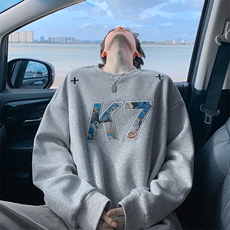 2026春季港风K7字母贴布刺绣420g重磅华棉卫衣男W5426-特P38控75，男装卫衣，电商A001