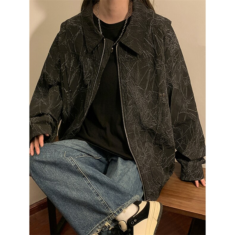中性风褶皱面料皮衣金女属装饰设计皮夹克外套男JK77866P75控108,男装夹克,星座226-1