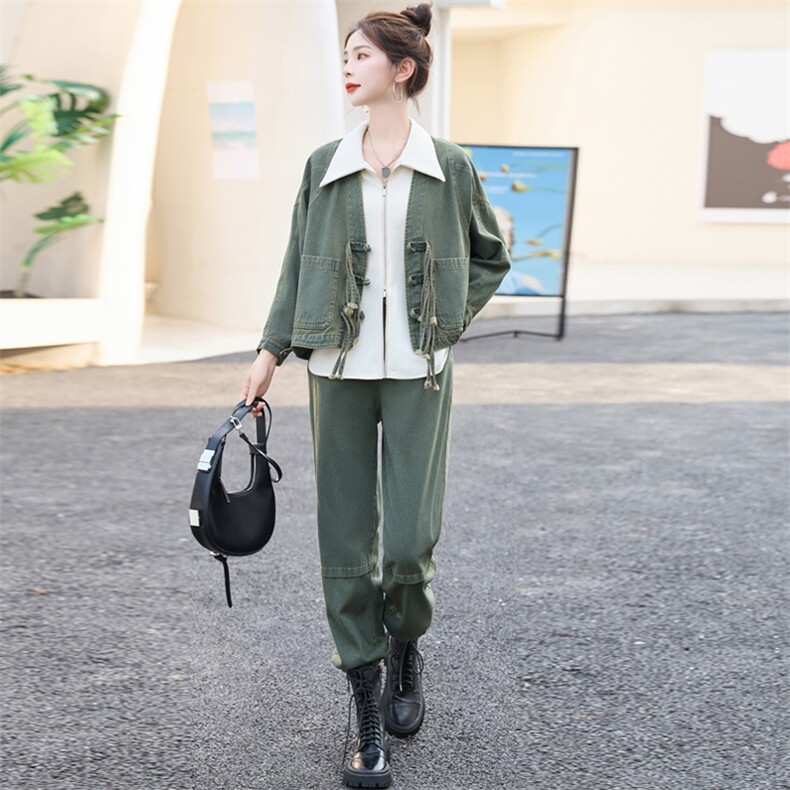 春秋欧货复古流行牛仔工装套装女2025新款时髦气质休闲三件套装潮,女装套装/套裙,欣品汇