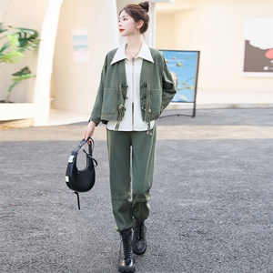 春秋欧货复古流行牛仔工装套装女2025新款时髦气质休闲三件套装潮图片