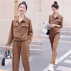 现货套装女2023年春季新款女装时尚气质休闲百搭通列水洗两件套，女装套装/套裙，丽美静依