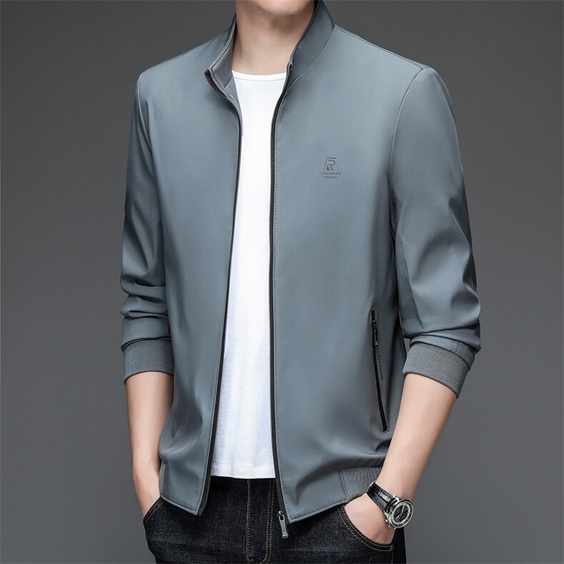 2023新款爸爸冬装外套中年男士纯色夹克中老年春秋季立领上衣服图片