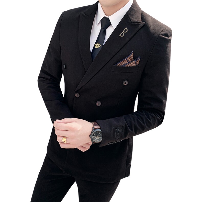 秋冬新款男士刺绣英伦西服套装双排扣西装两件套A470-TZ28,男装西服套装,电商A207
