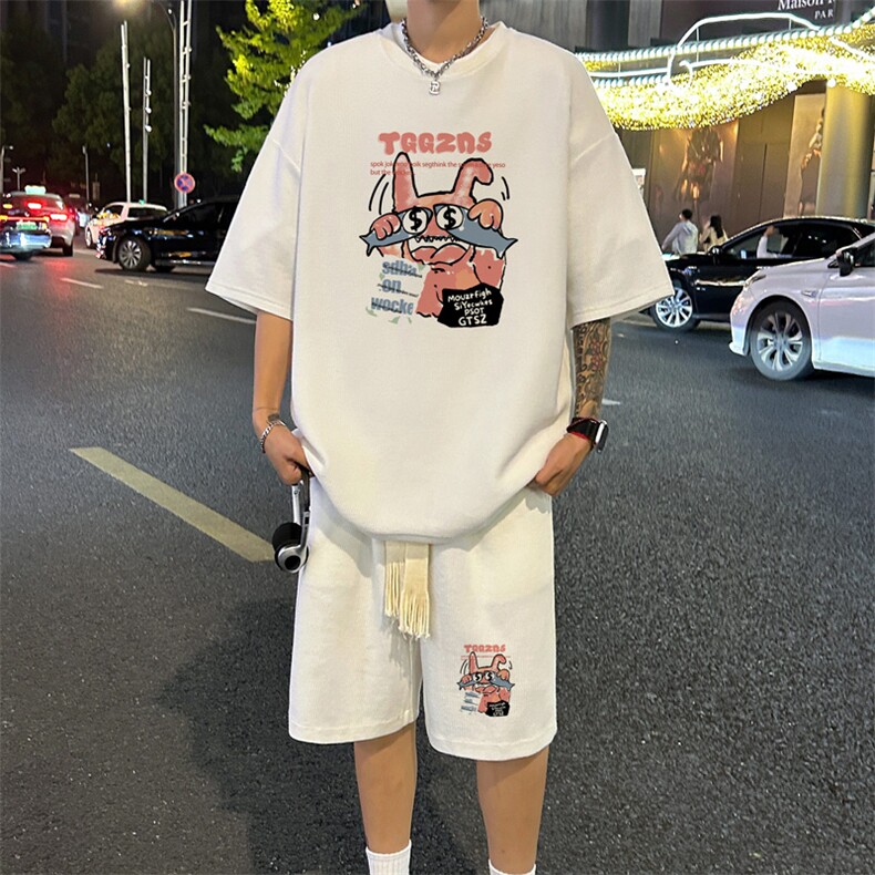 套装！华夫格套装短袖T恤短裤男 HTZ534-特p：38图片