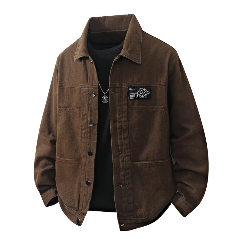 GM6105P65日系复古水洗做旧斜纹棉工装茄克口袋拼色大码翻领外套，男装工装外套，星座1108-5