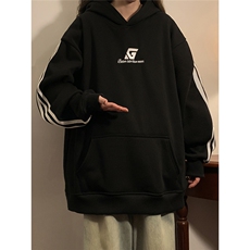 中性风连帽刺绣LOGO字母设计袖子三杠织带卫衣男WY77737P58控78，男装卫衣，星座227-7