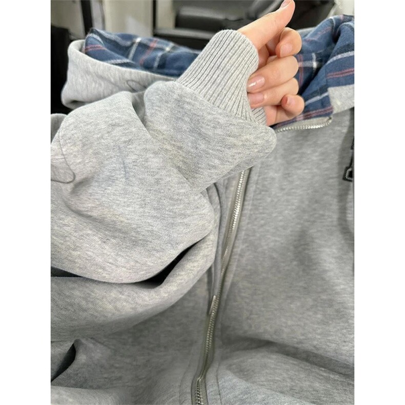 秋季撞色拉链开衫卫衣男女宽松情侣休闲外套连帽款601-1-Y891,女装短外套,星座601-1