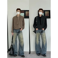 潮牌长袖衬衫男款2026春秋季新款假两件设计宽松ins时尚衬衣，男装衬衫，星座506A