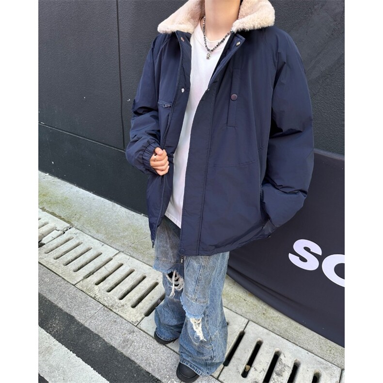 冬季羊羔绒拼接日系潮流复古户外加厚保暖工装棉服,男装棉衣,星座716-2