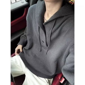 现货美式毛衣男女生秋冬季新款慵懒风宽松连帽套头针织衫外套网图图片