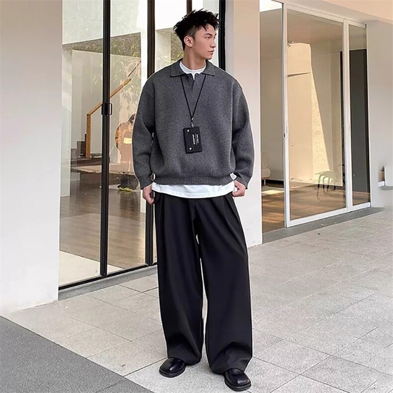 网图M-8XL重磅复古海鸥领针织毛衣V领纽扣POLO衫A025-PM106-P60,男装针织衫/毛衣,电商A025