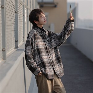 秋冬款cityboy格子衬衫外套男宽松港风日系长袖衬衣DX189P60控78图片