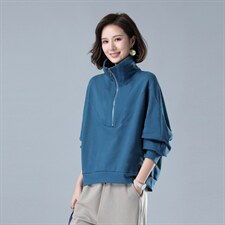 时尚宽松半高领长袖卫衣女秋冬季新款加厚保暖上衣外套休闲百搭，女装卫衣/绒衫，秋牧寒烟