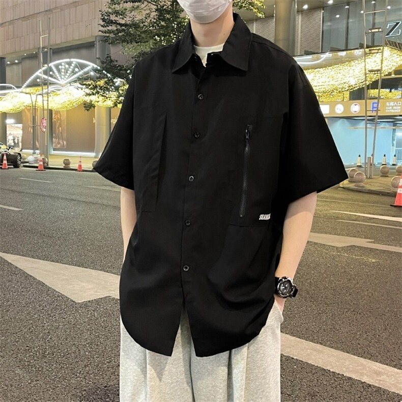 新款工装短袖衬衫夏季痞帅休闲百搭宽松衬衣男女A2239-P42图片
