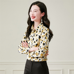 专柜品牌清仓印花雪纺衫女polo领长袖衬衫女春季上衣图片