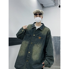F449P65阿于呆美式复古水洗长袖牛仔衬衫男宽松百搭情侣，男装衬衫，星座512-6