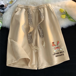 夏季港风中性潮流宽松小兔子印花针织短裤男女情侣 A6214 P35控48图片
