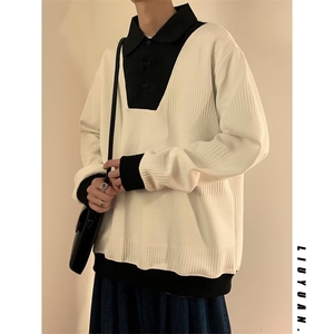 长袖衬衫男港风日系韩版潮流帅气拼接衬衣L8251P36图片