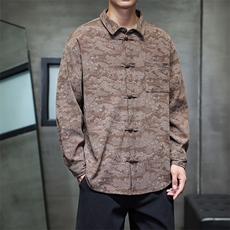 2026春装新款灯芯绒清明上河图风盘扣唐装汉服2535-P60，男装民族服装，电商A057B