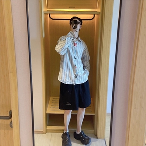 1506-1/GJ080/P46秋季新款美式复古条纹刺绣衬衫图片