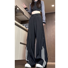 解构拉链三条杠美式阔腿裤男女垂感西裤街舞运动休闲裤子~XK110，男装西裤，星座601-2