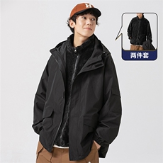 秋冬三合一连帽双层冲锋衣纯色宽松港风情侣棉袄外套MY9318-P115，女装短外套，电商A128