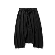 夏季个性休闲阔腿垮裤吊裆暗黑哈棉麻大码日系港风风K78/P55，男装休闲裤，电商A221A