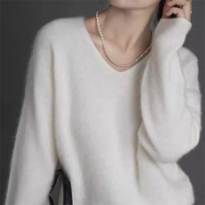 2025春秋新款羊绒衫女100纯羊绒纯色套头通勤保暖针织衫休闲上衣，女装羊毛衫，犀桦羊绒