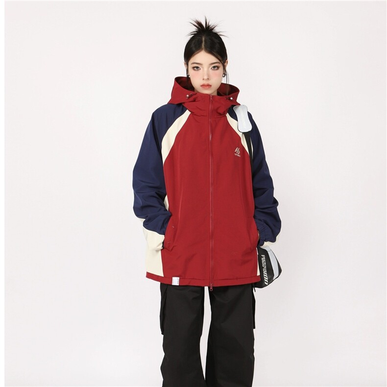 美式复古拼色冲锋衣女春秋季防水宽松休闲运动棒球服外套2024,男装夹克,星座218-1（原230）