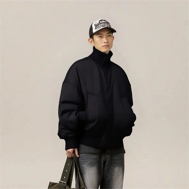 抖音得物美式潮休闲夹克春季立领纯色复古工装加厚棉服外套MF01,男装夹克,电商A443
