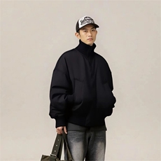 抖音得物美式潮休闲夹克春季立领纯色复古工装加厚棉服外套MF01，男装夹克，电商A443