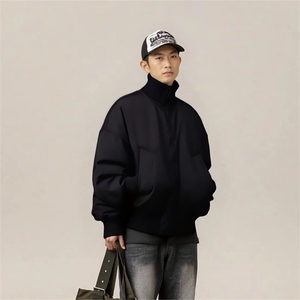 抖音得物 美式潮休闲夹克春季立领纯色复古工装加厚棉服外套MF01图片