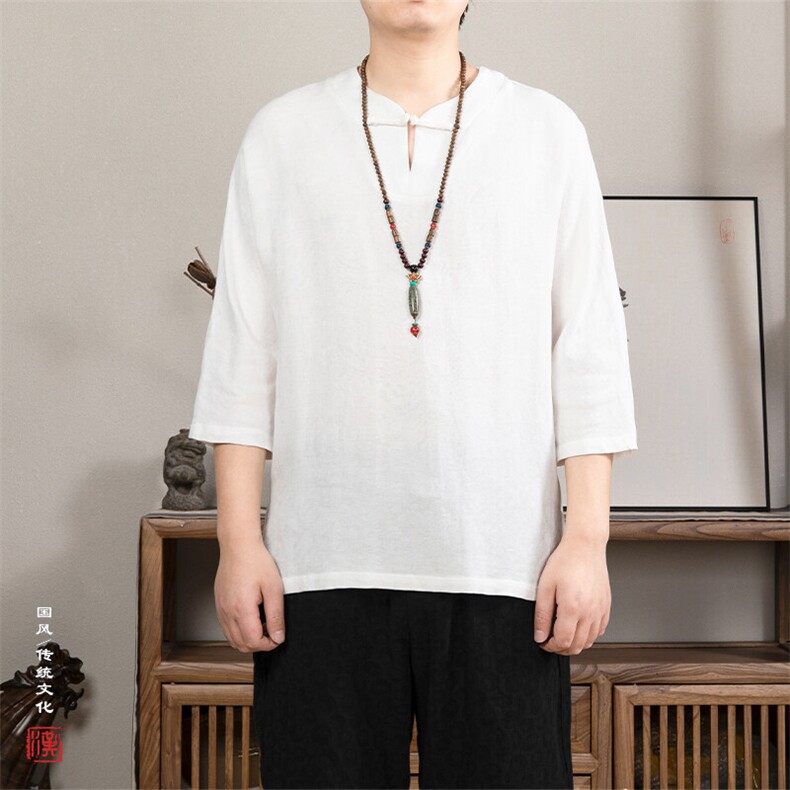 春夏新款风男装棉麻男士七分袖T恤T215P70，男装T恤，钱塘802