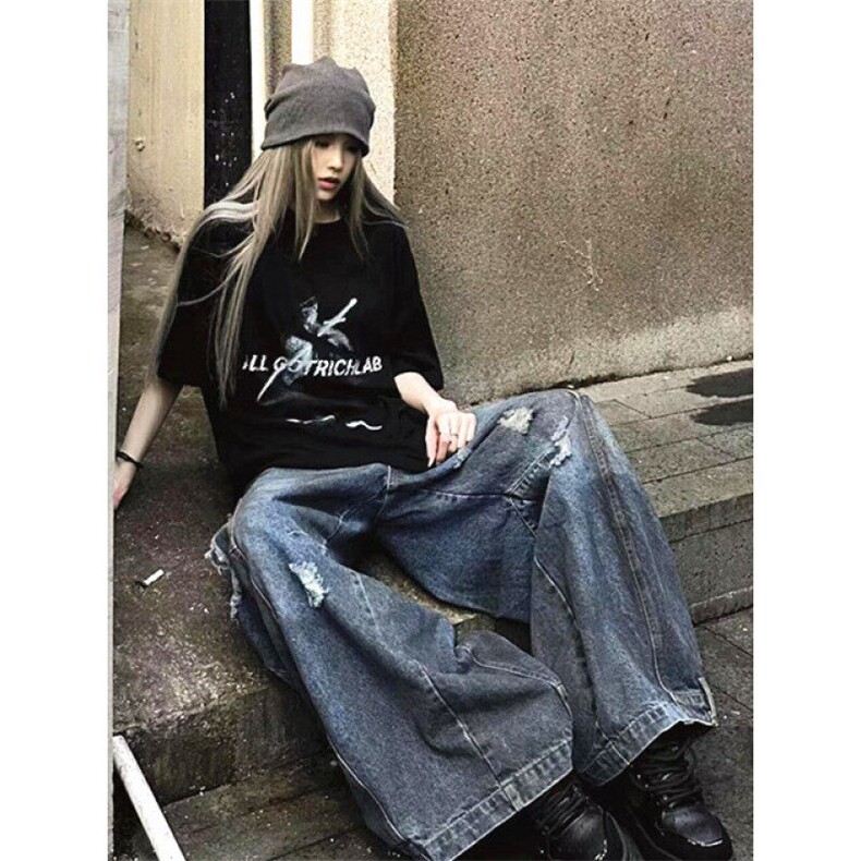 水洗直筒破洞倒装牛仔裤男设计感宽松休闲阔腿脏脏裤裤子N611,男装牛仔裤,星座1116A（原606A-3）