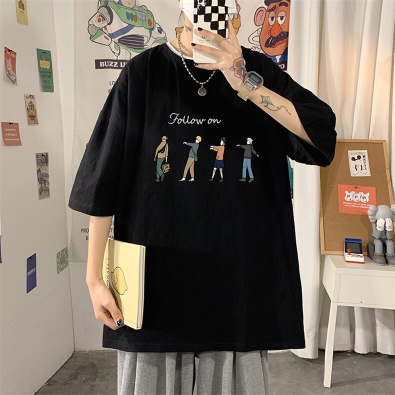 YT26043-P30 亚麻短袖t恤男大码五分袖男宽松七分袖 海报风图片