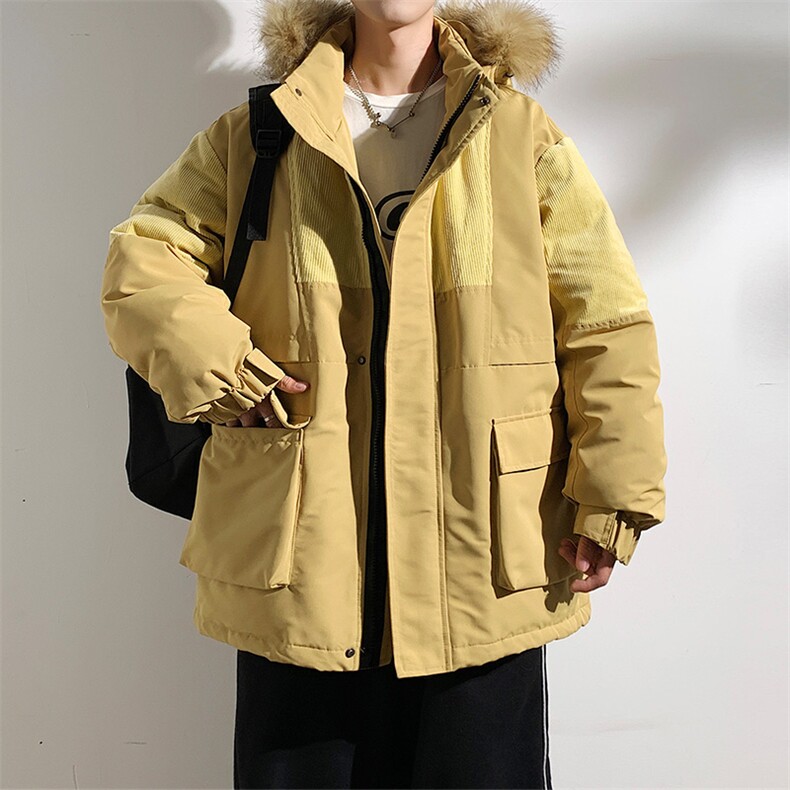 港风2025新品冬季宽松撞色棉服派克服毛领冬装加厚外套D009-P145图片