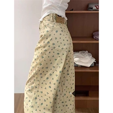 大码复古碎花直筒牛仔裤女2025新款设计感高腰高腰宽松阔腿裤，男装牛仔裤，星座1210-1