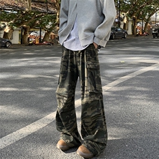 美式复古工装迷彩裤男女运动大口袋休闲情侣宽松直筒长裤K057-P50，男装休闲裤，星座308B-1