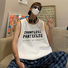 港风纯棉夏季休闲拼色螺纹印花网眼篮球背心男女T6929P35控48，男装背心/马甲，电商A268A