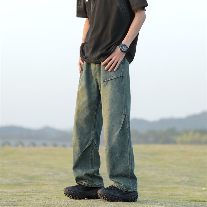 美式男阔腿裤复古男直筒宽松蓝色牛仔裤裤子长裤百搭大码春秋显瘦,男装牛仔裤,星座718-1