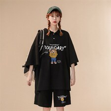 中性风2023夏季新款Polo领卡通图案运动休闲套装TZ732p75控98，男装休闲套装，A247A